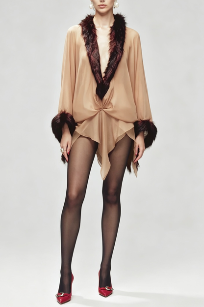 Junia Asymmetric Faux Fur Mini Dress