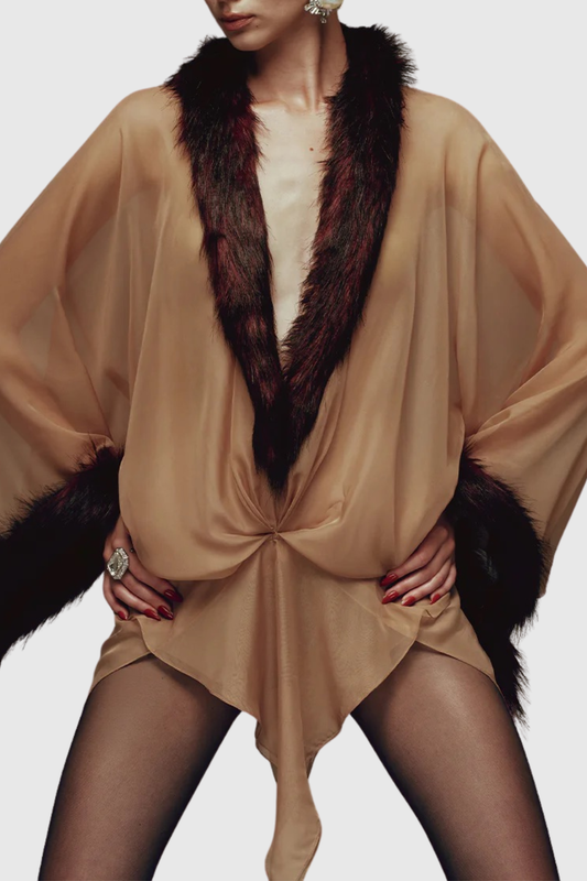 Junia Asymmetric Faux Fur Mini Dress