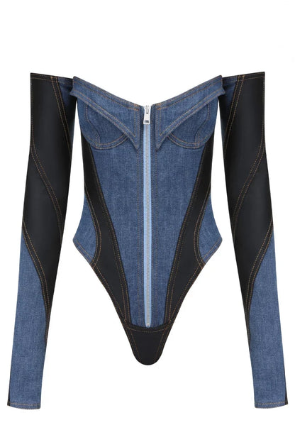 Juniper Off Soulder Patchwork Bodysuit