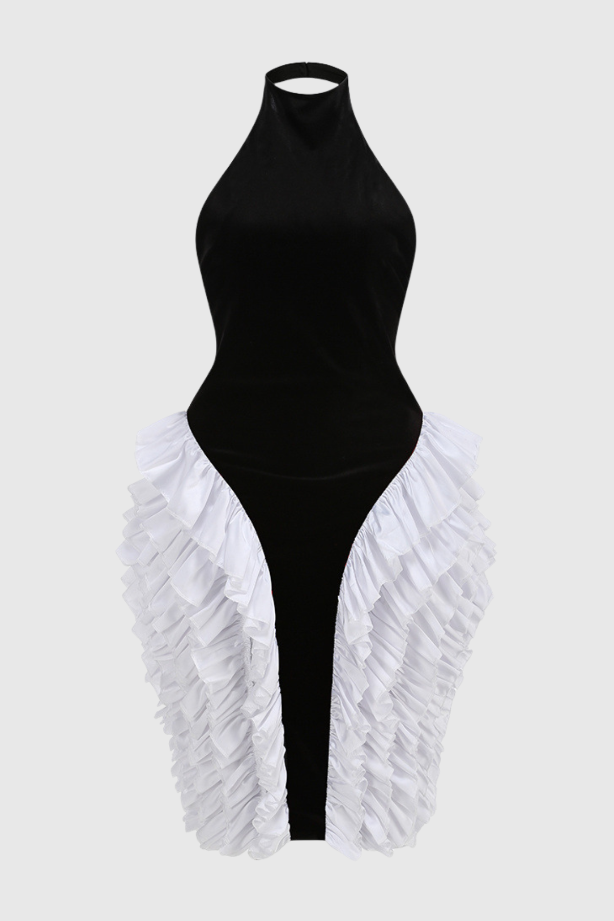 Kacea Halter Velvet Ruffle Midi Dress - White