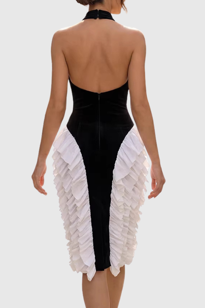 Kacea Halter Velvet Ruffle Midi Dress - White