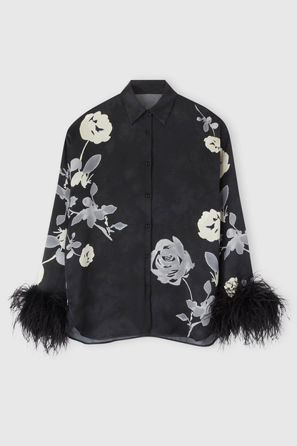 Kaces Floral Feather Silk Blouse