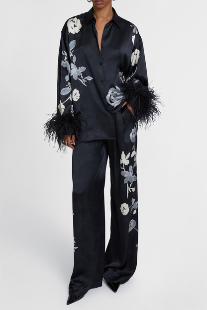 Kaces Floral Feather Silk Blouse