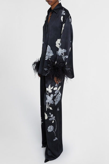 Kaces Floral Feather Silk Blouse