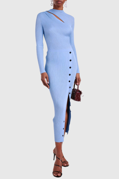 Kaisoy Cutout Ribbed Knit Midi Dress - Blue