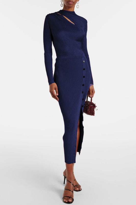 Kaisoy Cutout Ribbed Knit Midi Dress - Navy