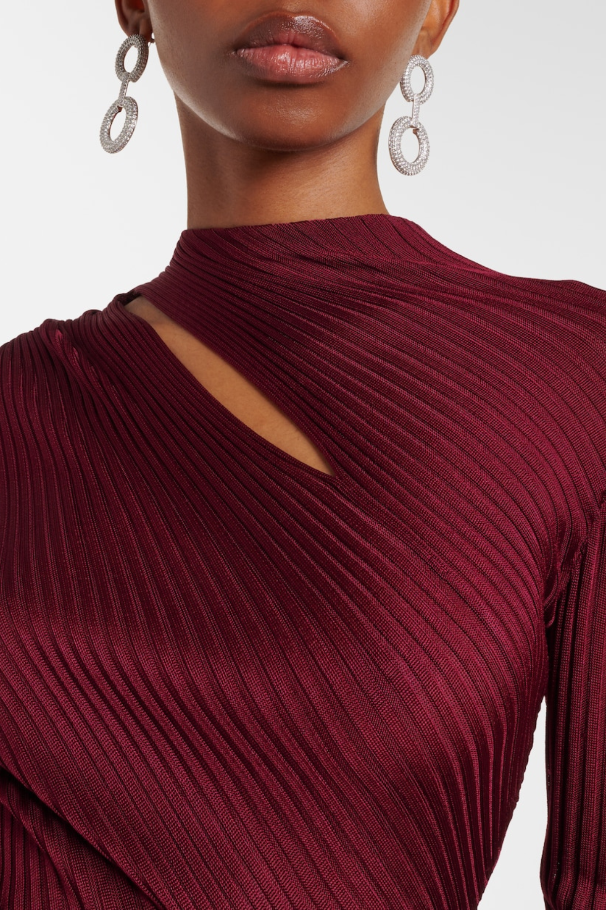 Kaisoy Cutout Ribbed Knit Midi Dress - Wine