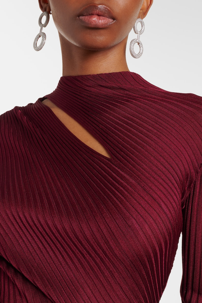 Kaisoy Cutout Ribbed Knit Midi Dress - Wine
