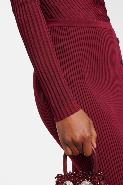 Kaisoy Cutout Ribbed Knit Midi Dress - Wine