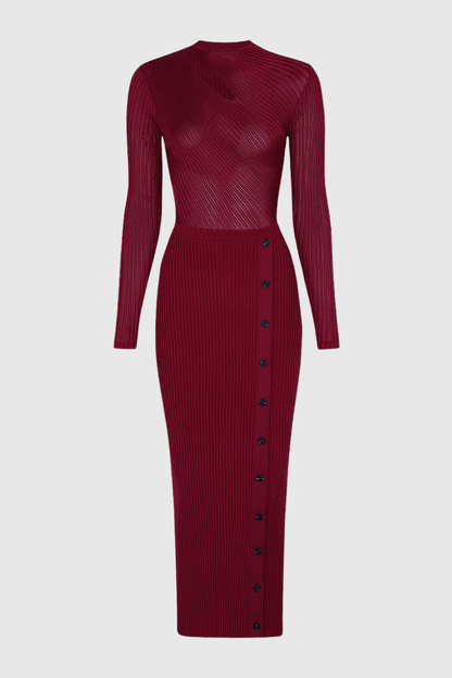 Kaisoy Cutout Ribbed Knit Midi Dress - Wine