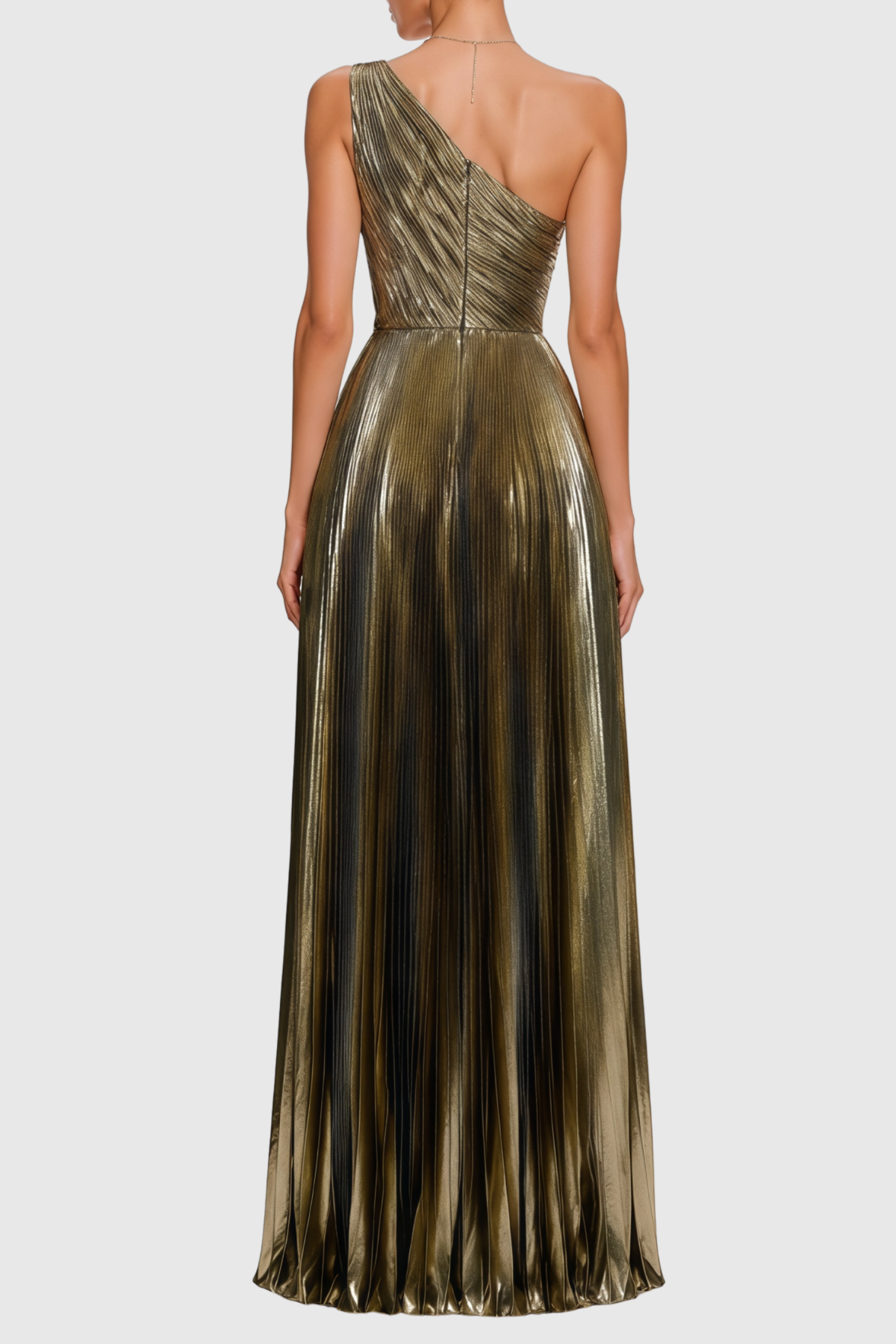 Kalam One Shoulder Metallic Pleated Maxi Dress