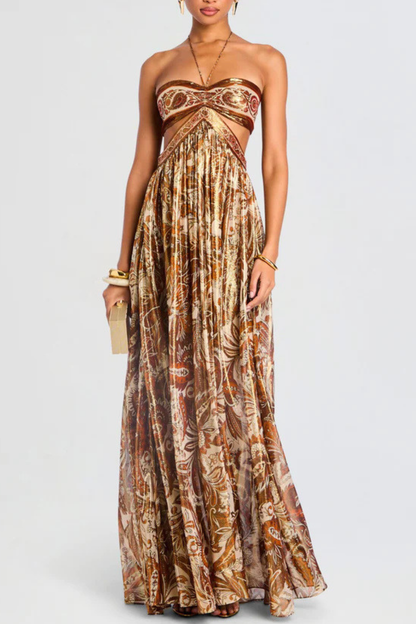 Kaleen Halter Floral Cutout Maxi Dress