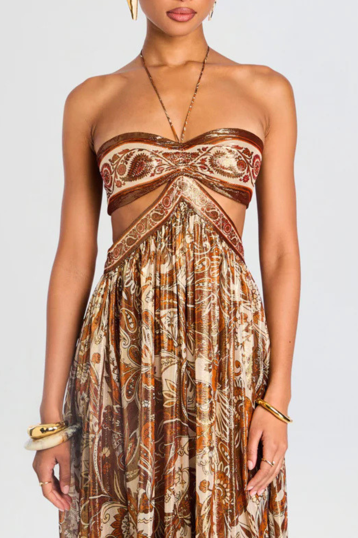 Kaleen Halter Floral Cutout Maxi Dress