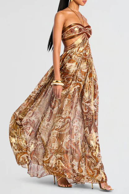 Kaleen Halter Floral Cutout Maxi Dress
