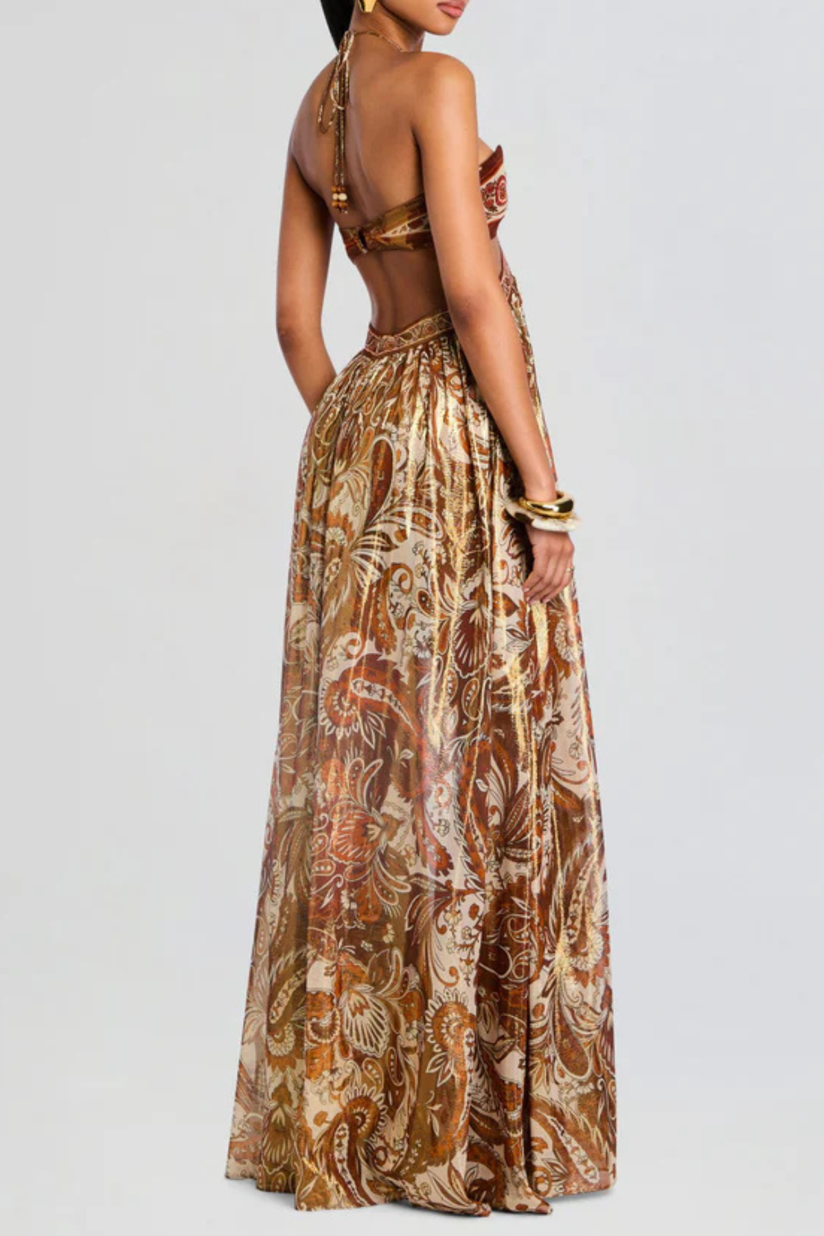 Kaleen Halter Floral Cutout Maxi Dress