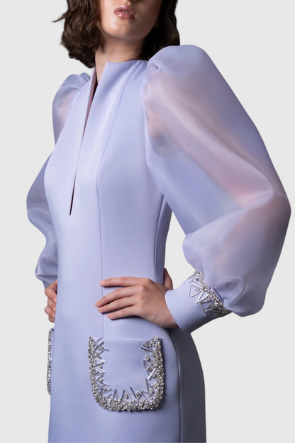 Kalina Crystal Puff Sleeve Maxi Dress