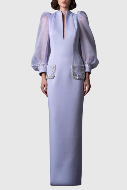 Kalina Crystal Puff Sleeve Maxi Dress