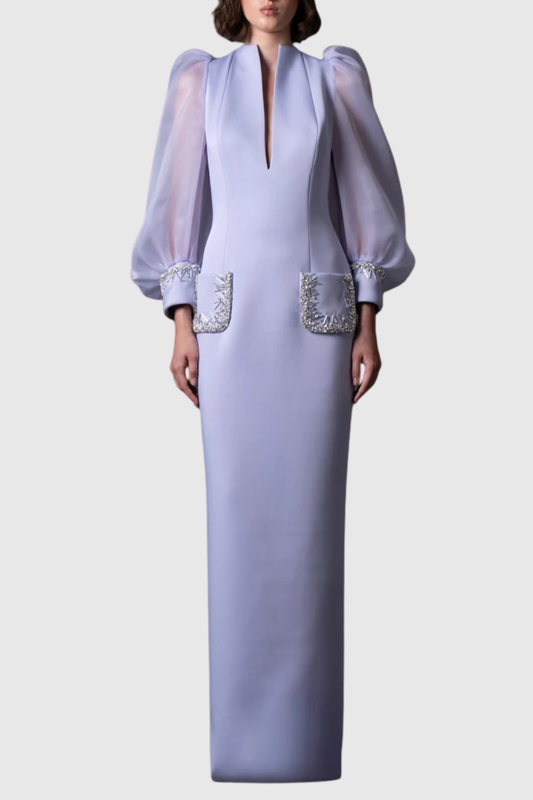 Kalina Crystal Puff Sleeve Maxi Dress