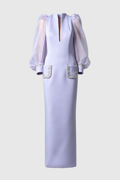 Kalina Crystal Puff Sleeve Maxi Dress
