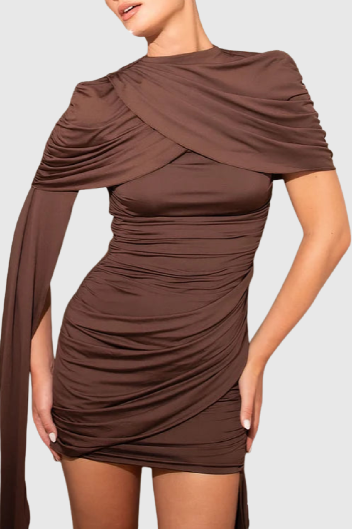 Kalinda Shawl Ruched Draped Mini Dress