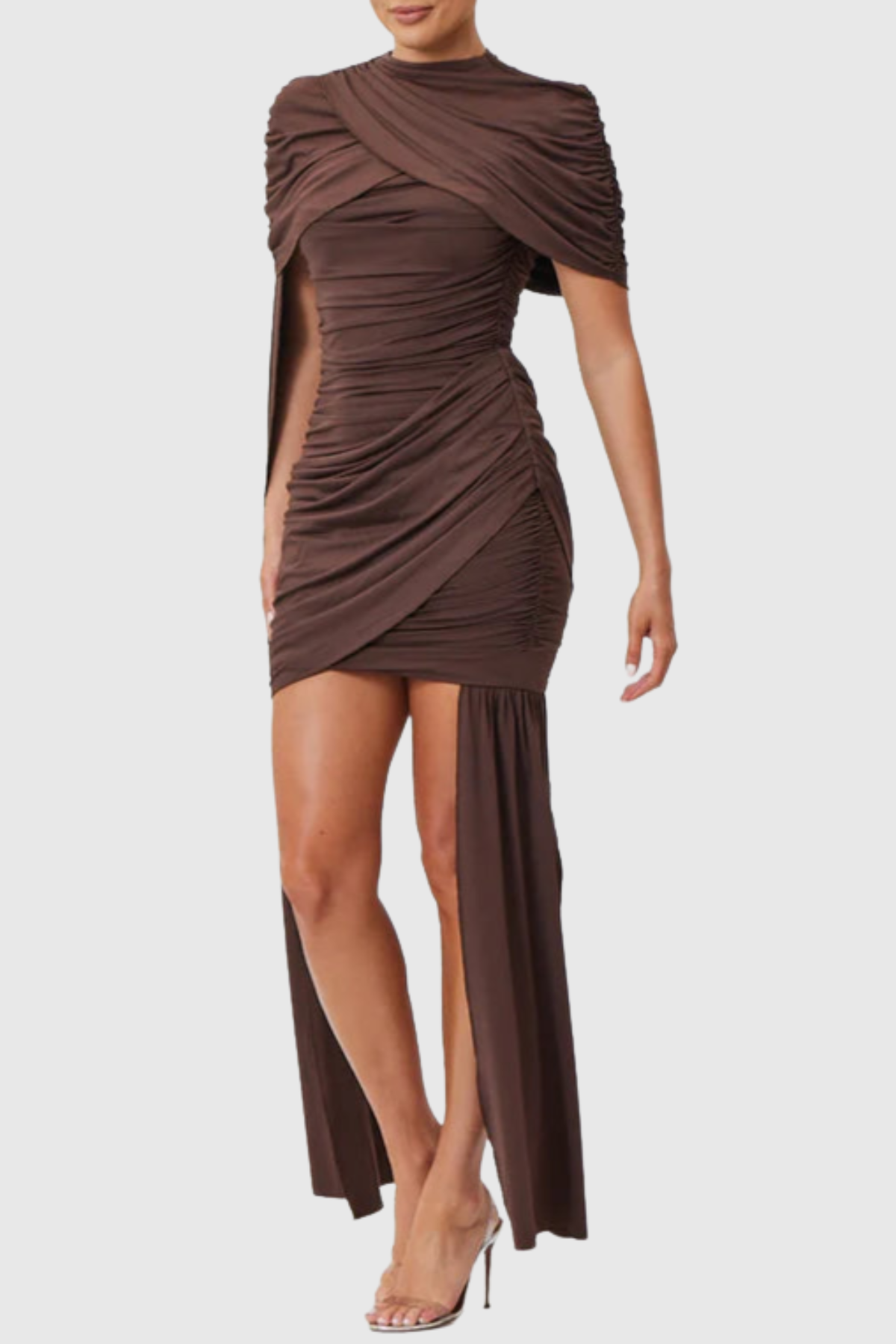 Kalinda Shawl Ruched Draped Mini Dress