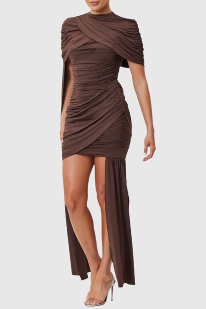 Kalinda Shawl Ruched Draped Mini Dress