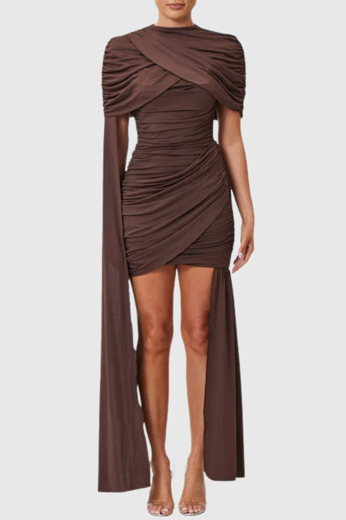 Kalinda Shawl Ruched Draped Mini Dress