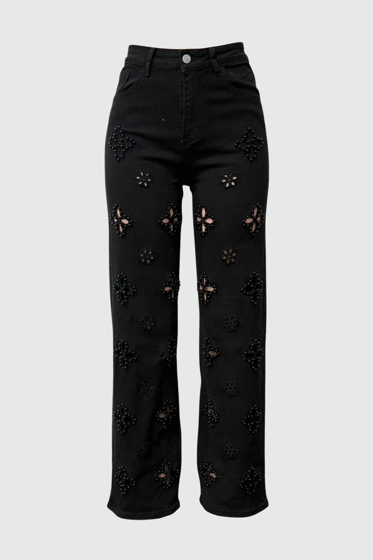 Kalliopa Floral Pearl Cutout Jeans - Black