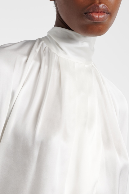 Kamdat Draped Satin Slit Blouse - White