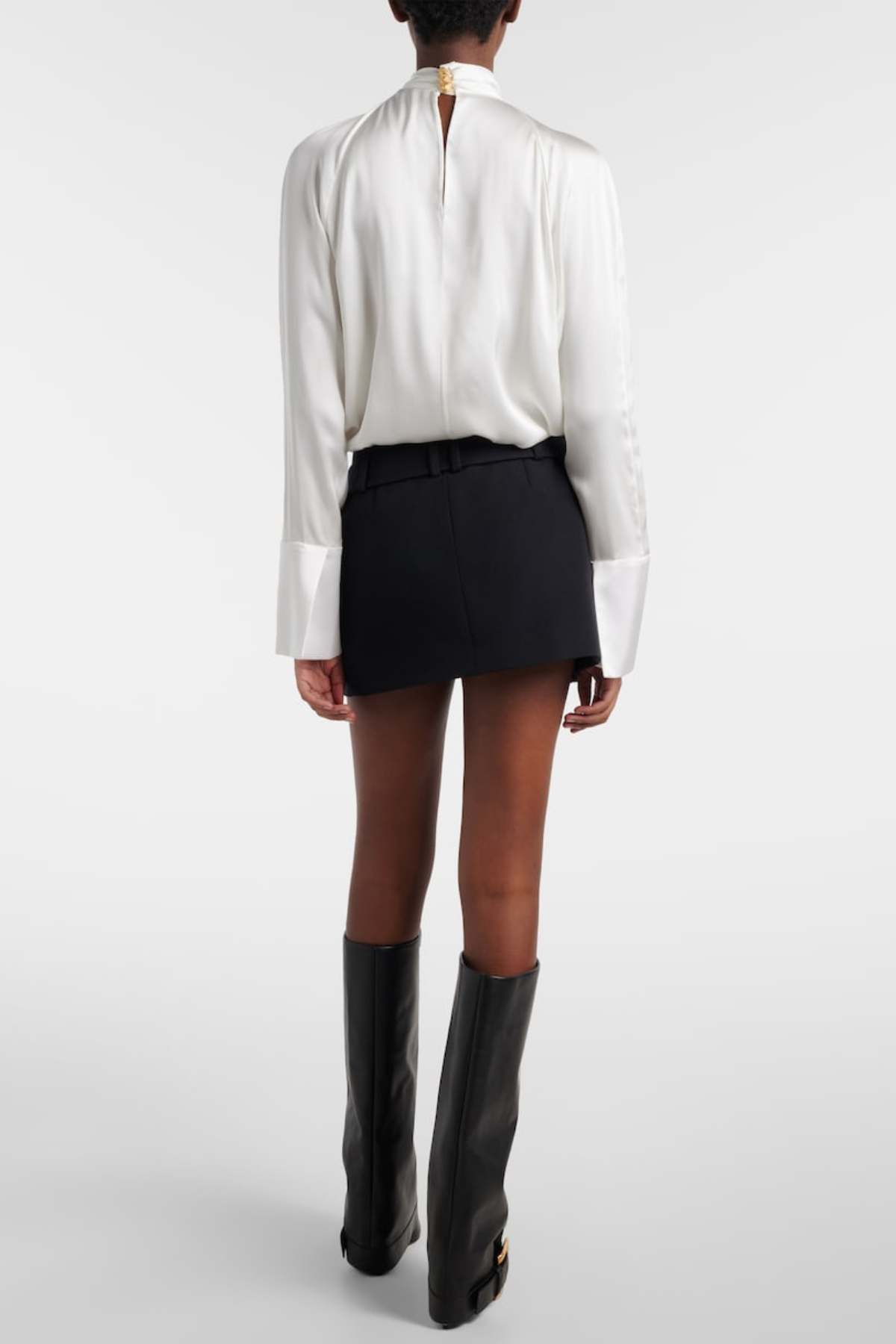Kamdat Draped Satin Slit Blouse - White