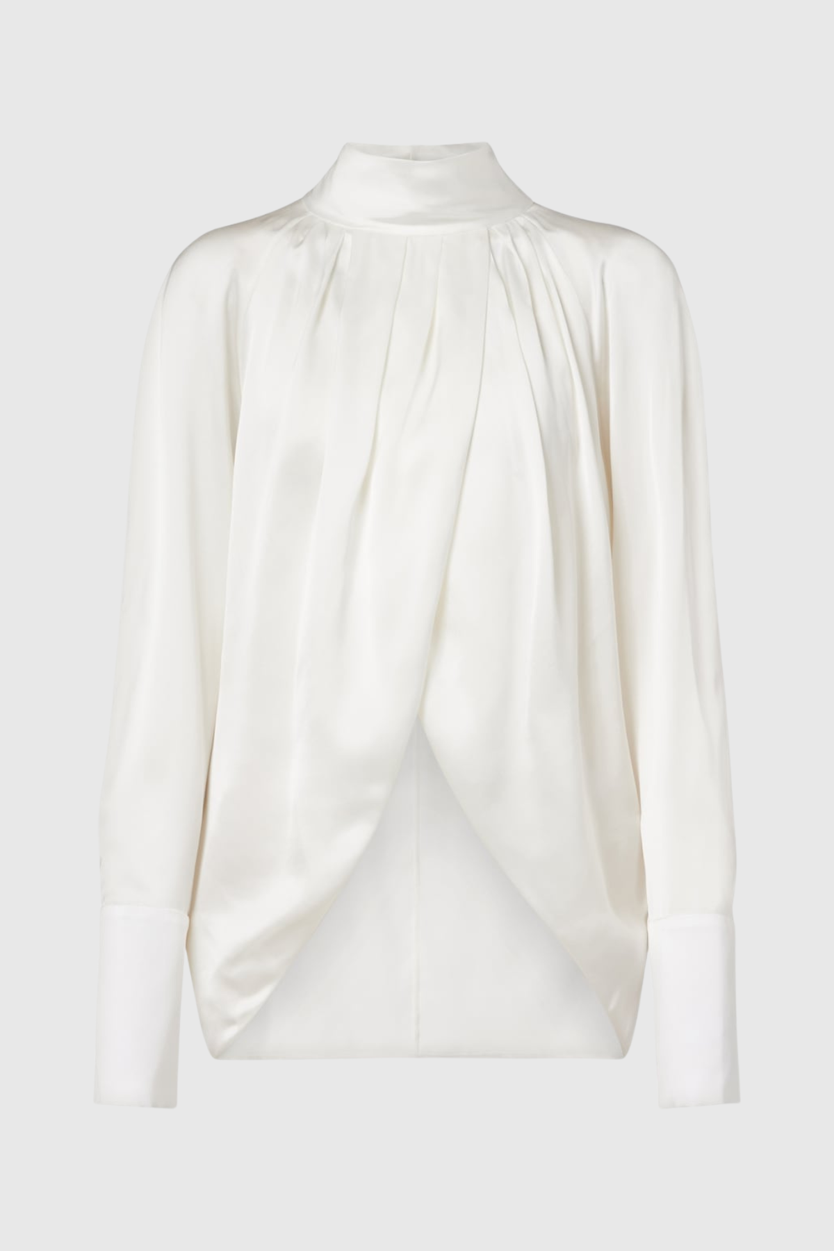 Kamdat Draped Satin Slit Blouse - White