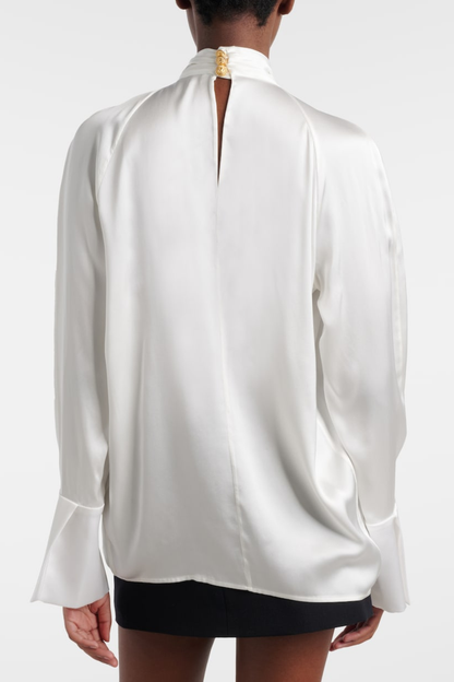 Kamdat Draped Satin Slit Blouse - White