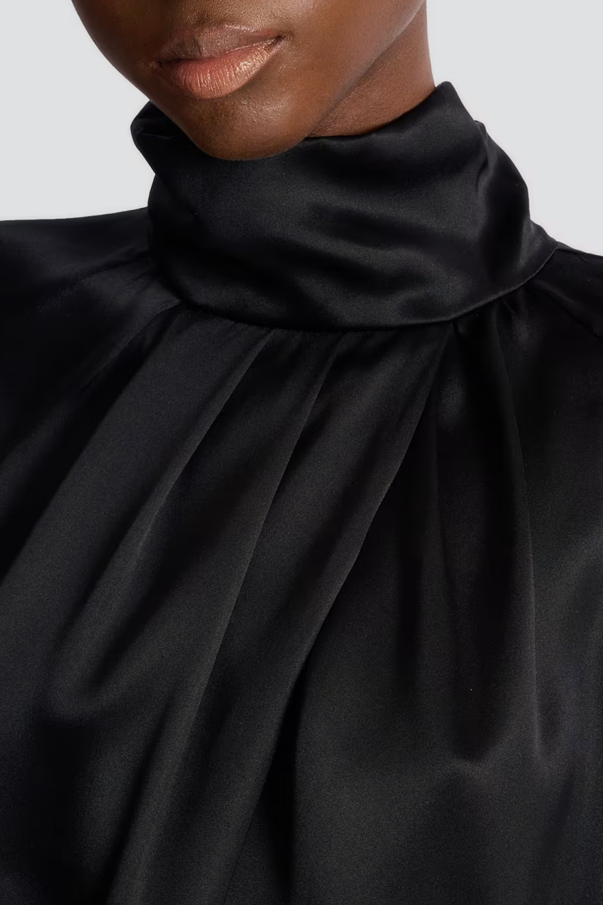 Kamdat Draped Satin Slit Blouse - Black