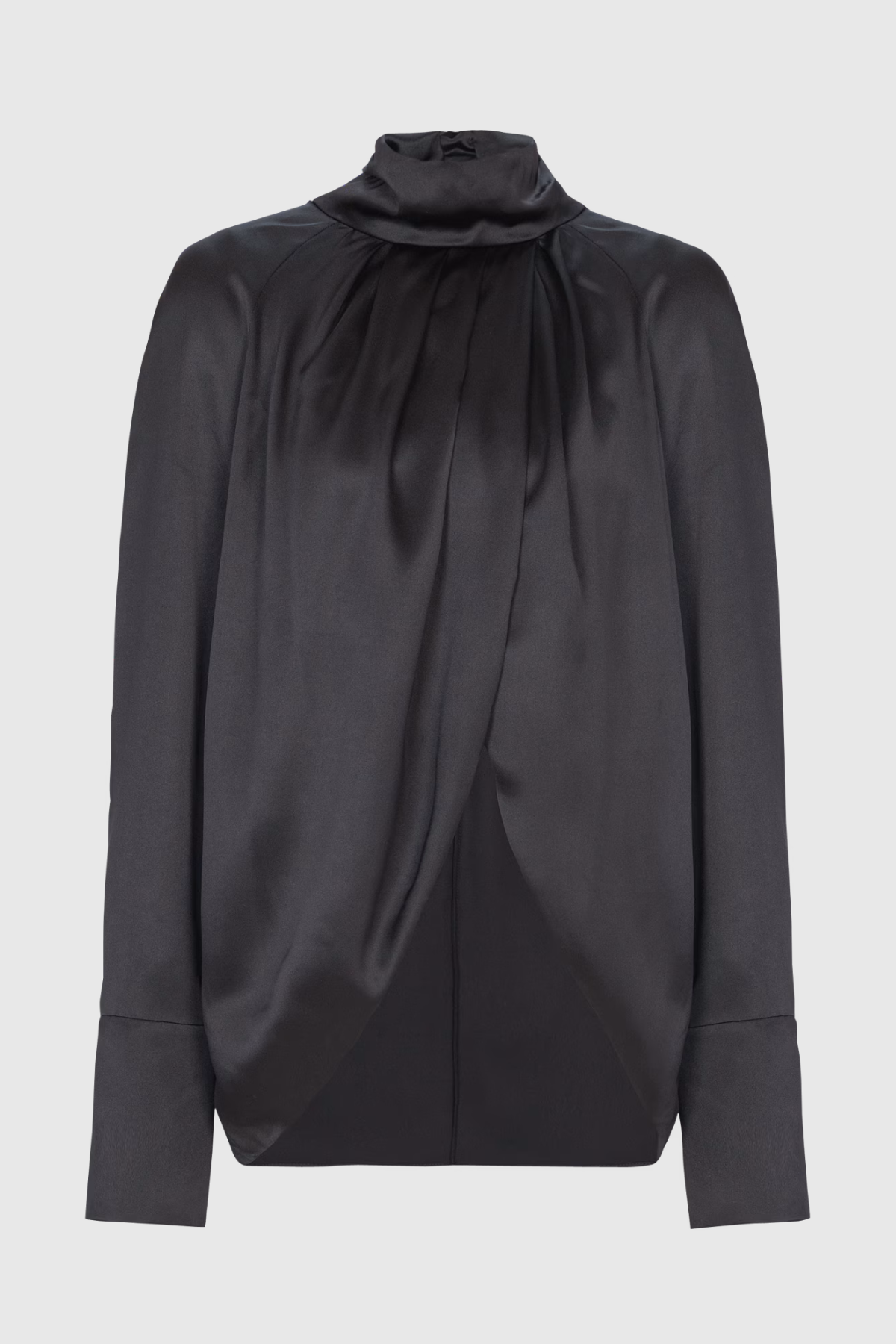 Kamdat Draped Satin Slit Blouse - Black