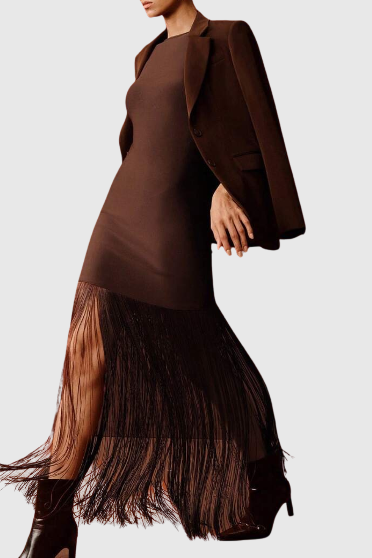 Kapila Sleeveless Fringe Midi Bandage Dress