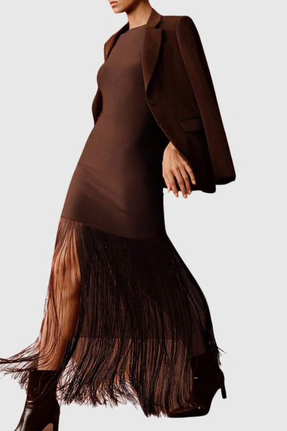 Kapila Sleeveless Fringe Midi Bandage Dress