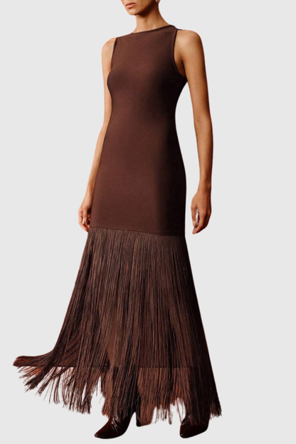 Kapila Sleeveless Fringe Midi Bandage Dress