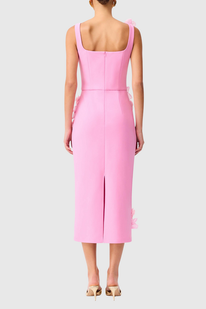 Kaprisha Floral Appliqué Embellished Midi Dress - Pink