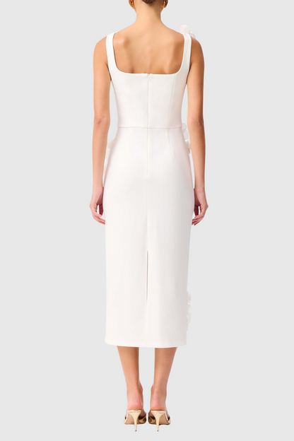 Kaprisha Floral Appliqué Embellished Midi Dress - White