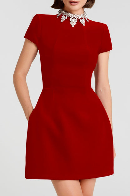 Karpo Crystal Embellished Mini Dress - Red