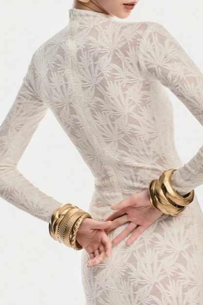 Karta Leaf Jacquard Knit Maxi Dress