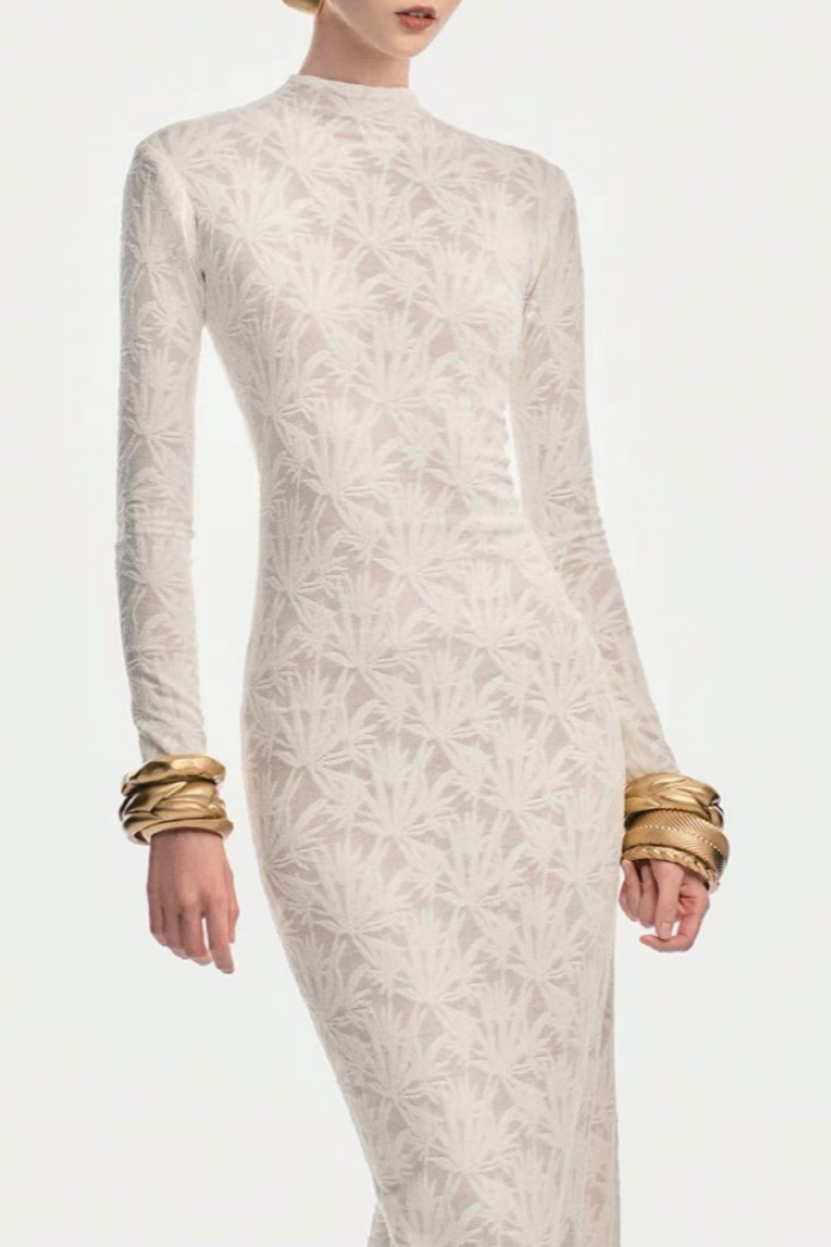 Karta Leaf Jacquard Knit Maxi Dress