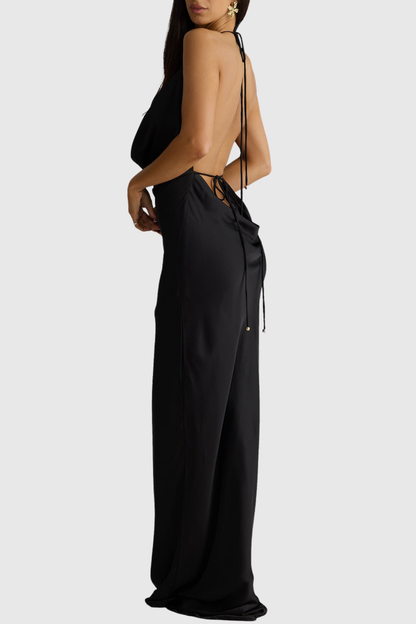 Karya Floral Plunge Satin Maxi Dress - Black