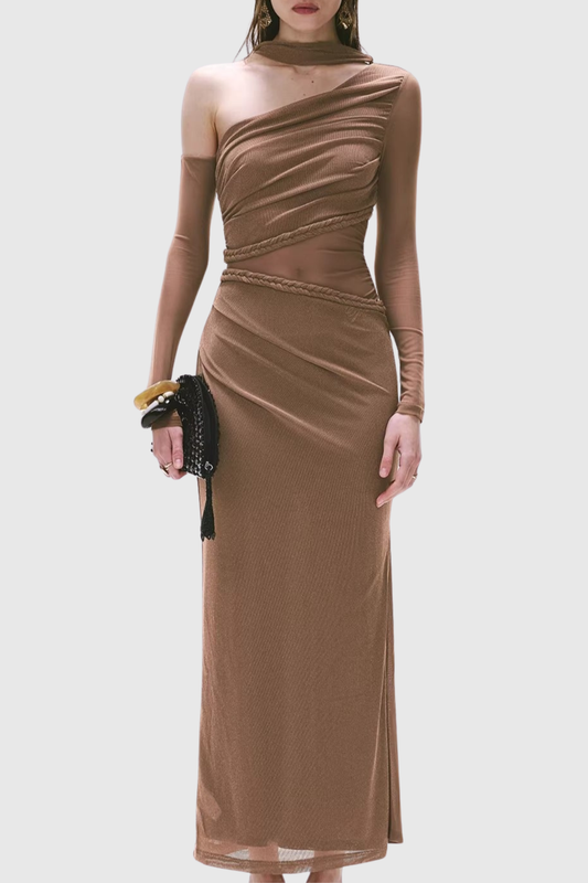 Kasey Asymmetric Rope Mesh Maxi Dress
