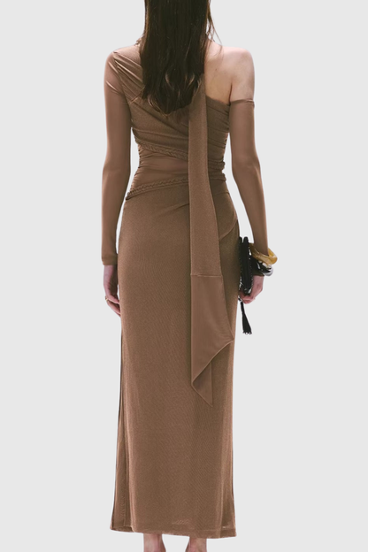 Kasey Asymmetric Rope Mesh Maxi Dress