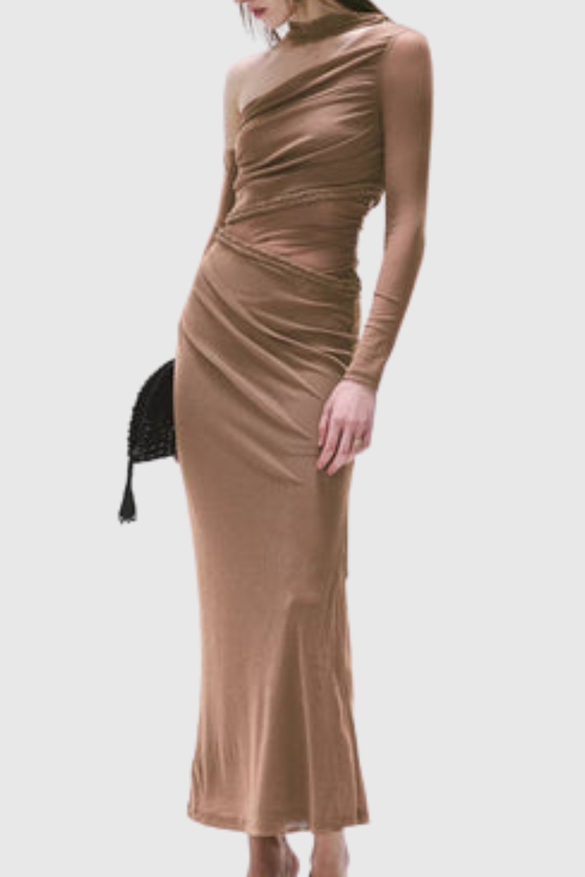 Kasey Asymmetric Rope Mesh Maxi Dress