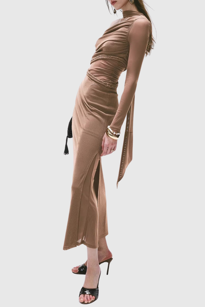 Kasey Asymmetric Rope Mesh Maxi Dress