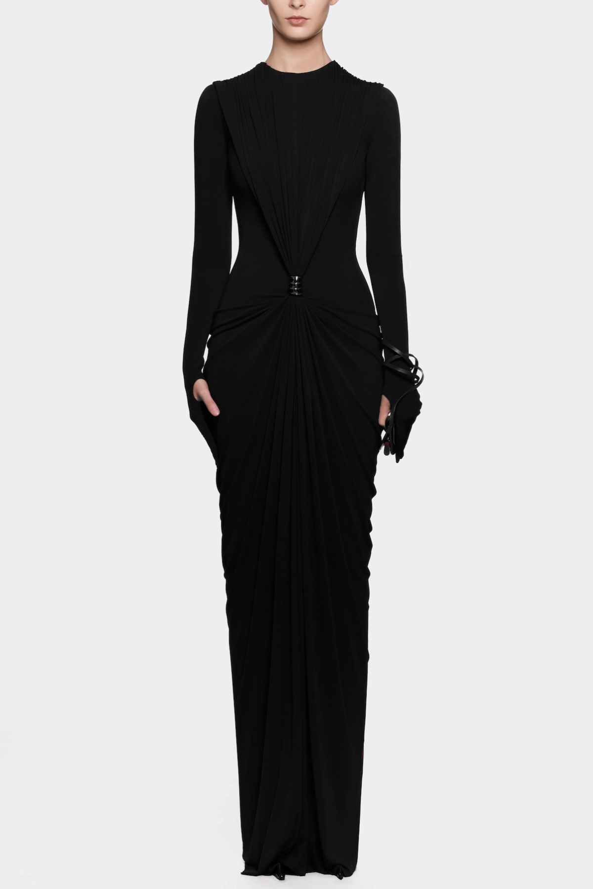 Kasha Metal Embellished Draped Maxi Dress - Black