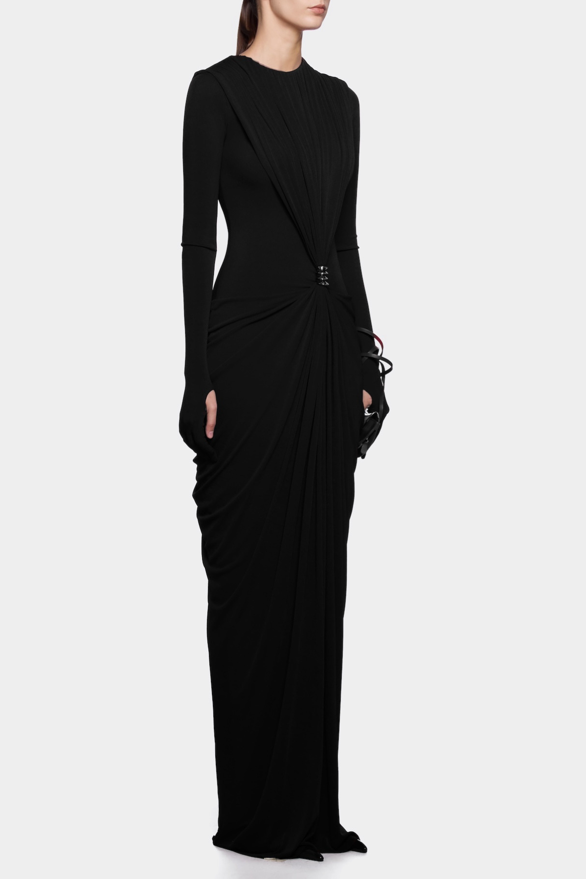 Kasha Metal Embellished Draped Maxi Dress - Black