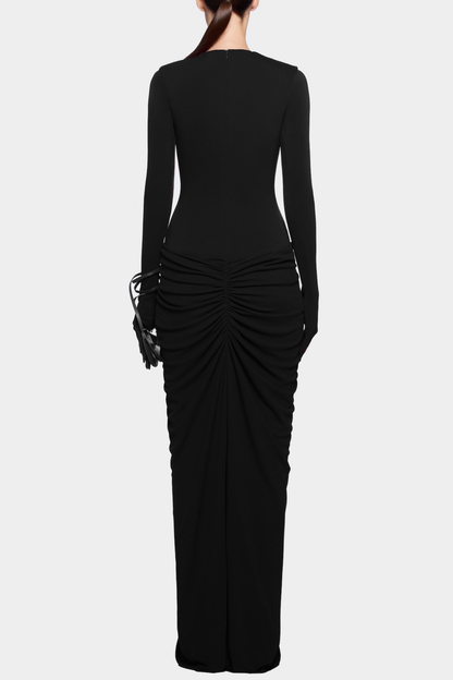 Kasha Metal Embellished Draped Maxi Dress - Black